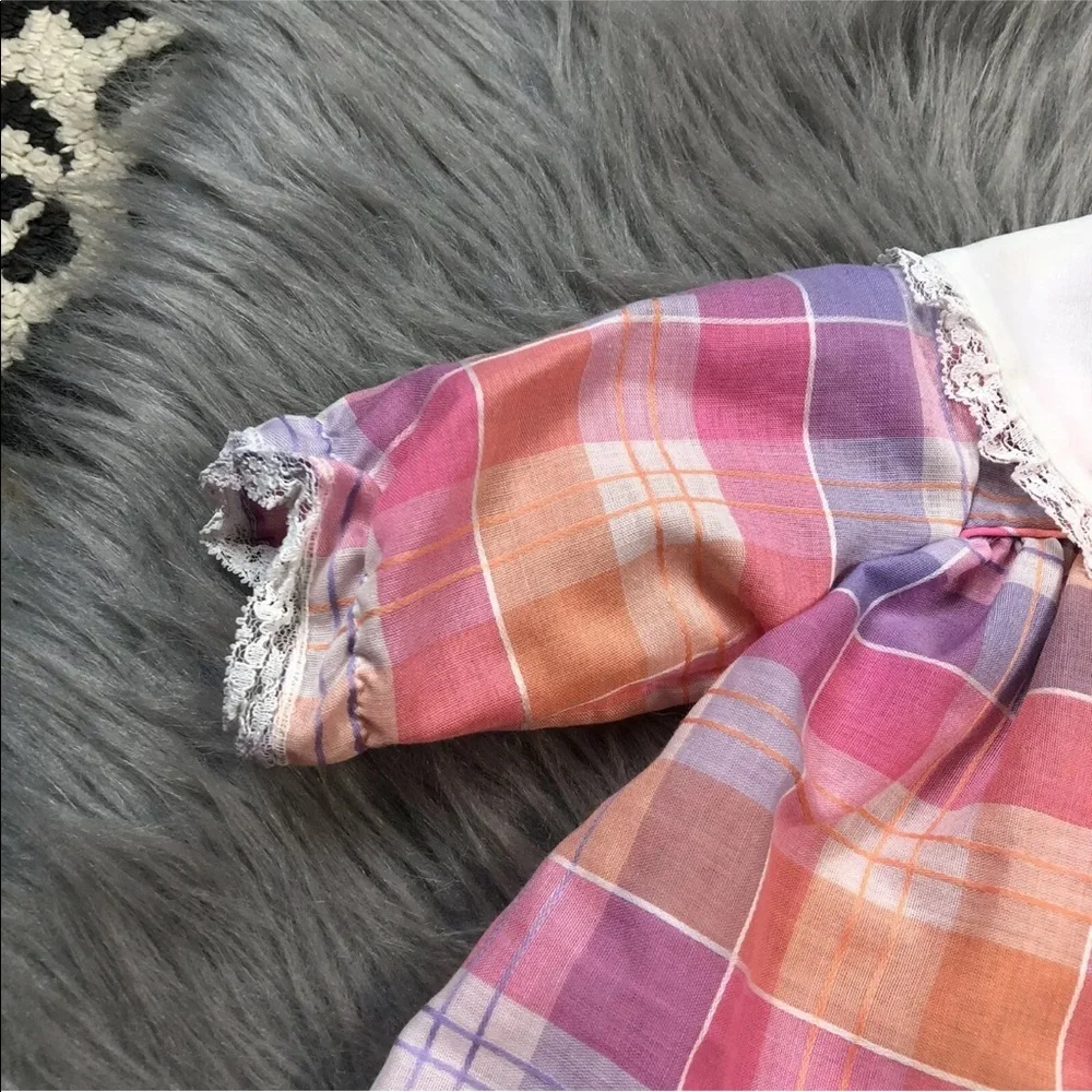 Vintage 60s Baby Girls Pink Orange Plaid Dress